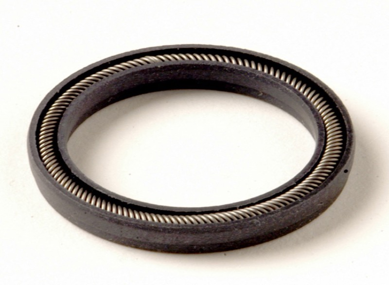 Close-up of an angled coil spring-energized seal